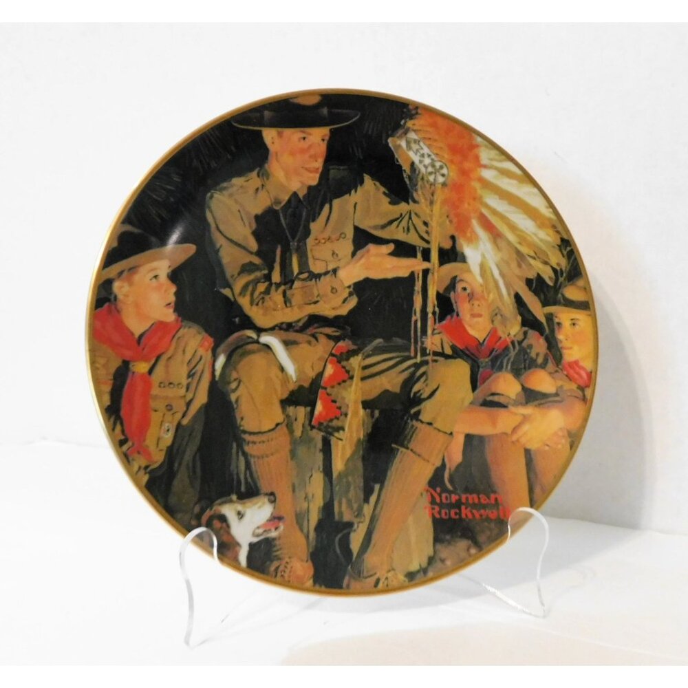 Norman Rockwell Boy Scouts Plate The Campfire Story Gorham Limited Edition - Picture 2 of 6